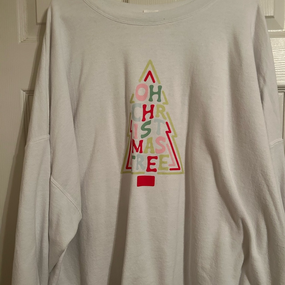 Hanes White Holiday Sweatshirt with Colorful Tree Design Size 5x
